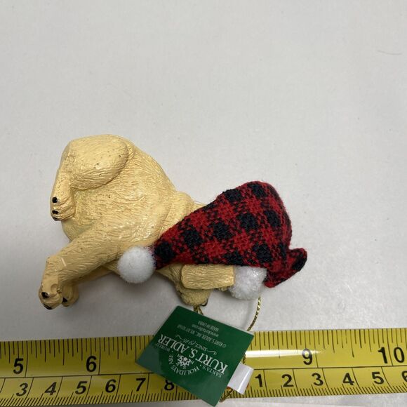 Kurt Adler Golden Lab Puppy in Buffalo Plaid Hat Resin Christmas Ornament NWT - Picture 5 of 6